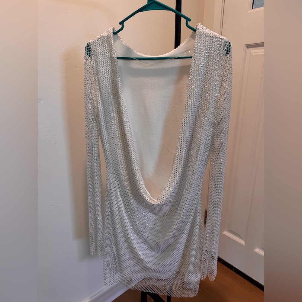 12th Tribe Anna White Rhinestone Mesh Mini Dress - Picture 3 of 6